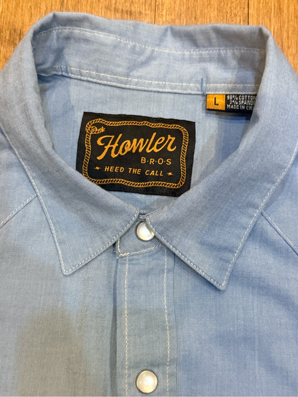 Howler Bros - Light Blue Western Shirt with Orange Poppy Embroidery - Large NWOT - Picture 4 of 8